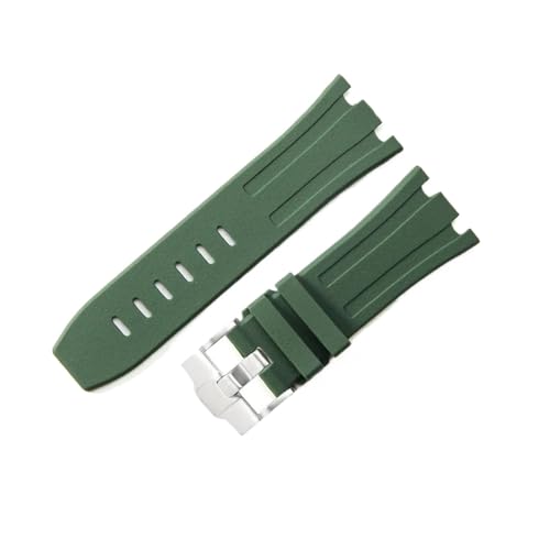 BBPLWEEA YingYou 28 Mm Wasserdichtes Gummi-Uhrenarmband, Kompatibel Mit AP Royal Offshore, Kompatibel Mit AP 15710 15703, Weiches Silikon-Uhrenarmband, Bandzubehör(Army Green Silver) von BBPLWEEA