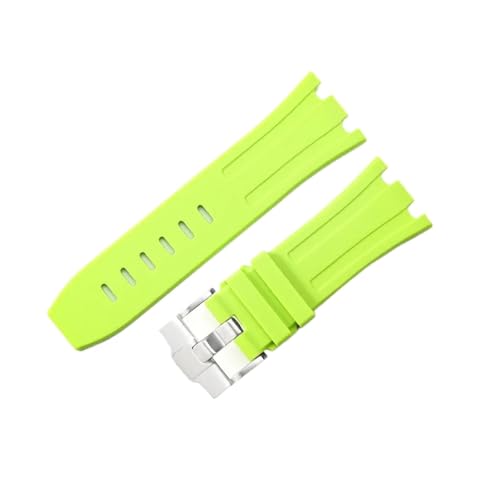 BBPLWEEA YingYou 28 Mm Wasserdichtes Gummi-Uhrenarmband, Kompatibel Mit AP Royal Offshore, Kompatibel Mit AP 15710 15703, Weiches Silikon-Uhrenarmband, Bandzubehör(Light Green Silver) von BBPLWEEA