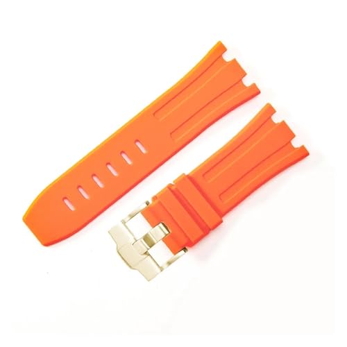 BBPLWEEA YingYou 28 Mm Wasserdichtes Gummi-Uhrenarmband, Kompatibel Mit AP Royal Offshore, Kompatibel Mit AP 15710 15703, Weiches Silikon-Uhrenarmband, Bandzubehör(Orange Gold) von BBPLWEEA