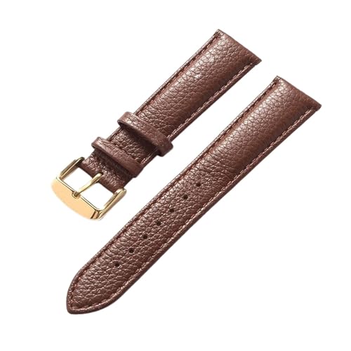 BBPLWEEA YingYou Echtes Leder Litschi Muster Weiches Armband Herren Damen Dornschließe Elefant Grau Aprikose Lila Uhrenzubehör(Dark brown gold,18mm) von BBPLWEEA
