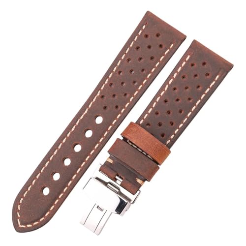 BBPLWEEA YingYou Atmungsaktive Uhrenarmbänder Aus Echtem Leder For Damen Und Herren, 5 Farben, Armband 20 Mm, 22 Mm, 24 Mm, Smartwatch-Armband, Faltschließe(Coffee,24mm) von BBPLWEEA