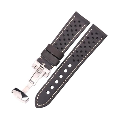 BBPLWEEA YingYou Atmungsaktives Uhrenarmband Aus Echtem Leder, Rindslederband Mit Faltschließe, 18 Mm Bis 24 Mm(Black,18mm) von BBPLWEEA