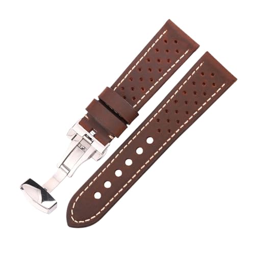 BBPLWEEA YingYou Atmungsaktives Uhrenarmband Aus Echtem Leder, Rindslederband Mit Faltschließe, 18 Mm Bis 24 Mm(Coffee,22mm) von BBPLWEEA