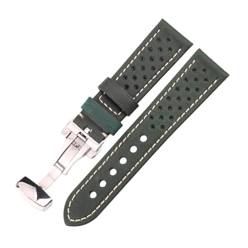 BBPLWEEA YingYou Atmungsaktives Uhrenarmband Aus Echtem Leder, Rindslederband Mit Faltschließe, 18 Mm Bis 24 Mm(Green,24mm) von BBPLWEEA