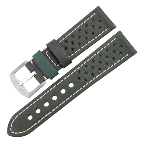 BBPLWEEA YingYou Atmungsaktives Uhrenarmband Aus Echtem Leder, Rindslederband Mit Faltschließe, 18 Mm Bis 24 Mm(Green Pin Buckle,22mm) von BBPLWEEA