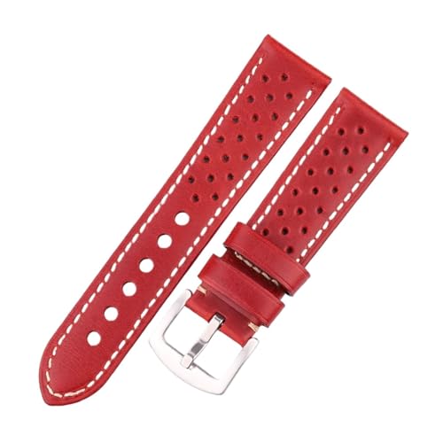 BBPLWEEA YingYou Atmungsaktives Uhrenarmband Aus Echtem Leder, Rindslederband Mit Faltschließe, 18 Mm Bis 24 Mm(Red Pin Buckle,24mm) von BBPLWEEA