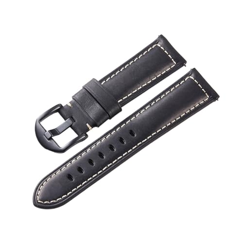 BBPLWEEA YingYou Crazy Horse Leder Uhrenarmbänder Uhr Lederbänder 20mm 22mm 24mm Herren Uhr Armband Rindsleder Gürtel(Black-Black Buckle,22mm) von BBPLWEEA