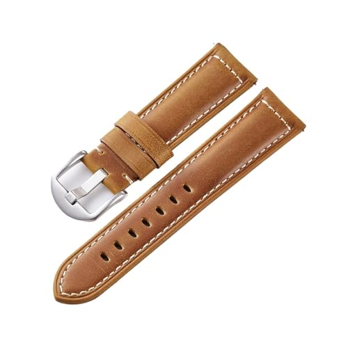 BBPLWEEA YingYou Crazy Horse Leder Uhrenarmbänder Uhr Lederbänder 20mm 22mm 24mm Herren Uhr Armband Rindsleder Gürtel(Brown-Silver Buckle,22mm) von BBPLWEEA