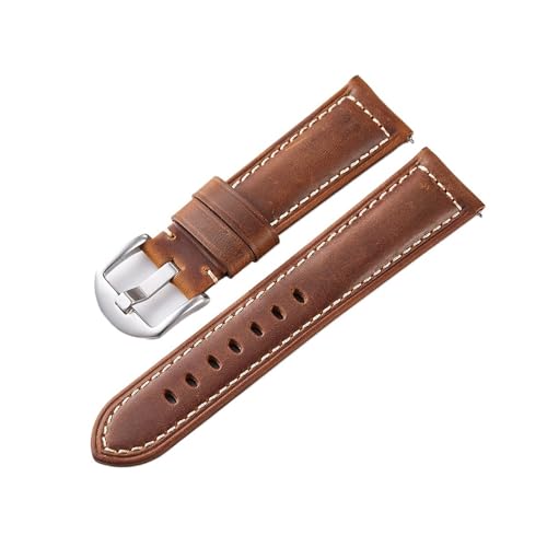 BBPLWEEA YingYou Crazy Horse Leder Uhrenarmbänder Uhr Lederbänder 20mm 22mm 24mm Herren Uhr Armband Rindsleder Gürtel(Dark Brown-Silver,24mm) von BBPLWEEA