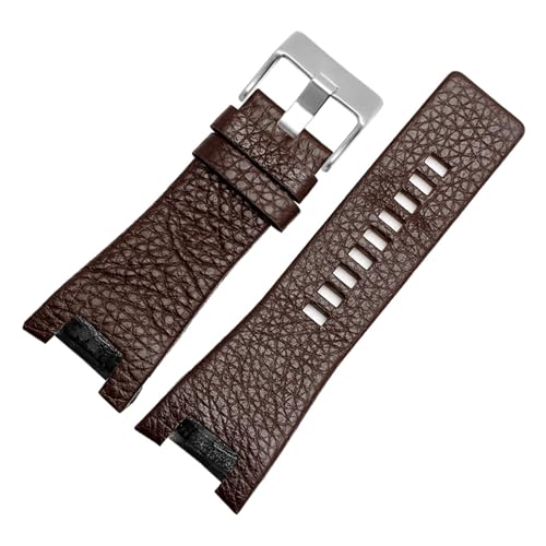 BBPLWEEA YingYou Echtes Leder-Uhr-Armband, kompatibel mit Diesel DZ1216 DZ1273 DZ4246 DZ4247 DZ4287 Armband Herren Armband Armbanduhren Notch Band 32mm(Brown-Silver A_32-18mm) von BBPLWEEA