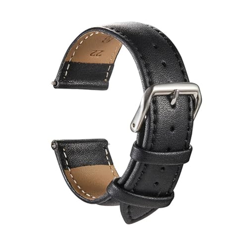 BBPLWEEA YingYou Echtes Leder Uhrenarmbänder Kalbsleder Ersetzen Uhrenarmbänder 18mm 20mm 22mm 24mm Uhrenzubehör Männer Frauen Weiches Armband(All Black,18mm) von BBPLWEEA