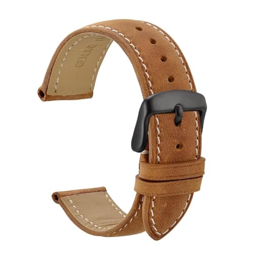 BBPLWEEA YingYou Echtes Leder Uhrenarmband 14mm 16mm 18mm 19mm 20mm 21mm 22mm 24mm Ersatzuhr Bands Kompatibel mit Frauen Männer Armbanduhr(Black-Tan,19mm) von BBPLWEEA