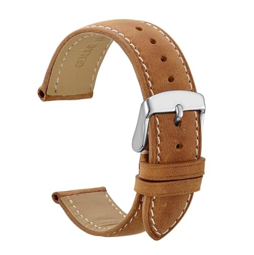 BBPLWEEA YingYou Echtes Leder Uhrenarmband 14mm 16mm 18mm 19mm 20mm 21mm 22mm 24mm Ersatzuhr Bands Kompatibel mit Frauen Männer Armbanduhr(Gold-Dark Brown-B,14mm) von BBPLWEEA