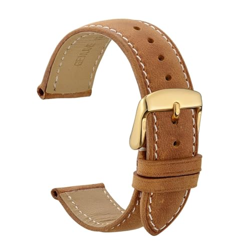BBPLWEEA YingYou Echtes Leder Uhrenarmband 14mm 16mm 18mm 19mm 20mm 21mm 22mm 24mm Ersatzuhr Bands Kompatibel mit Frauen Männer Armbanduhr(Gold-Tan,18mm) von BBPLWEEA