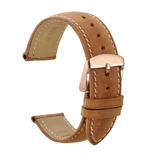 BBPLWEEA YingYou Echtes Leder Uhrenarmband 14mm 16mm 18mm 19mm 20mm 21mm 22mm 24mm Ersatzuhr Bands Kompatibel mit Frauen Männer Armbanduhr(Rosegold-Tan,16mm) von BBPLWEEA