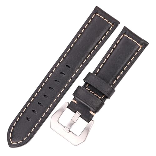 BBPLWEEA YingYou Echtes Leder Uhrenarmband 20mm 22mm 24mm Dunkelbraunes Armband For Männer Frauen Uhrenzubehör(Black,22mm) von BBPLWEEA