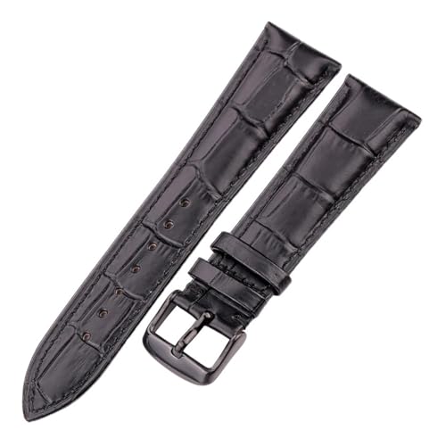 BBPLWEEA YingYou Echtes Leder Uhrenarmband Krokodilmuster Rindsleder 18 19 20 21 22 24 Mm Schwarz Braun Blau Rot Armband(Black Black Buckle,21mm) von BBPLWEEA