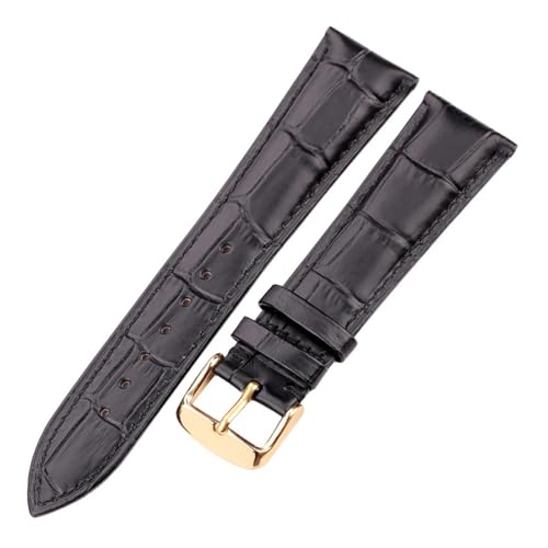 BBPLWEEA YingYou Echtes Leder Uhrenarmband Krokodilmuster Rindsleder 18 19 20 21 22 24 Mm Schwarz Braun Blau Rot Armband(Black Gold Buckle,21mm) von BBPLWEEA