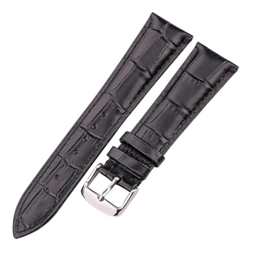 BBPLWEEA YingYou Echtes Leder Uhrenarmband Krokodilmuster Rindsleder 18 19 20 21 22 24 Mm Schwarz Braun Blau Rot Armband(Black Silver Buckle,24mm) von BBPLWEEA