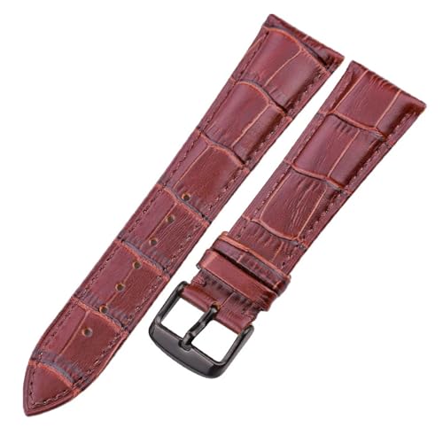 BBPLWEEA YingYou Echtes Leder Uhrenarmband Krokodilmuster Rindsleder 18 19 20 21 22 24 Mm Schwarz Braun Blau Rot Armband(Brown Black Buckle,21mm) von BBPLWEEA