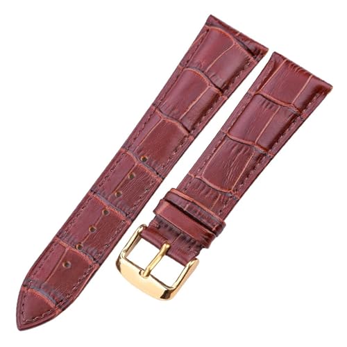 BBPLWEEA YingYou Echtes Leder Uhrenarmband Krokodilmuster Rindsleder 18 19 20 21 22 24 Mm Schwarz Braun Blau Rot Armband(Brown Gold Buckle,21mm) von BBPLWEEA