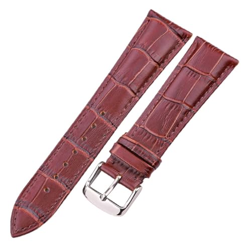 BBPLWEEA YingYou Echtes Leder Uhrenarmband Krokodilmuster Rindsleder 18 19 20 21 22 24 Mm Schwarz Braun Blau Rot Armband(Brown Silver Buckle,22mm) von BBPLWEEA