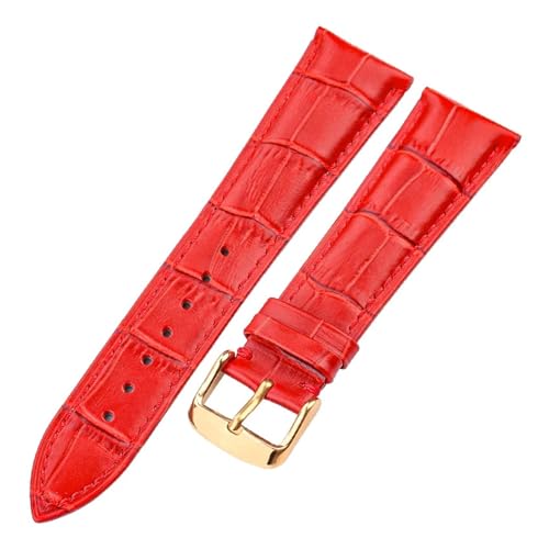 BBPLWEEA YingYou Echtes Leder Uhrenarmband Krokodilmuster Rindsleder 18 19 20 21 22 24 Mm Schwarz Braun Blau Rot Armband(Red Gold Buckle,24mm) von BBPLWEEA
