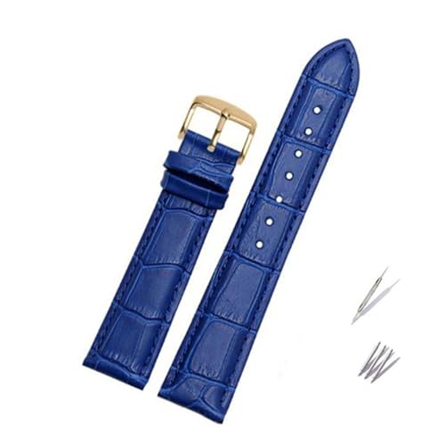 BBPLWEEA YingYou Echtes Leder blau Watcband Kompatibel mit Bürger Rossini Uhrenband 14mm 16mm 18mm 19mm 20mm 21mm 22mm 23mm Uhrenarmband Kuh Lederarmband(Blue gold,19mm) von BBPLWEEA