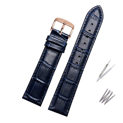 BBPLWEEA YingYou Echtes Leder blau Watcband Kompatibel mit Bürger Rossini Uhrenband 14mm 16mm 18mm 19mm 20mm 21mm 22mm 23mm Uhrenarmband Kuh Lederarmband(Dark blue RG,22mm) von BBPLWEEA