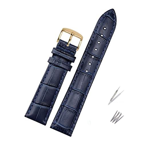 BBPLWEEA YingYou Echtes Leder blau Watcband Kompatibel mit Bürger Rossini Uhrenband 14mm 16mm 18mm 19mm 20mm 21mm 22mm 23mm Uhrenarmband Kuh Lederarmband(Dark blue gold,23mm) von BBPLWEEA