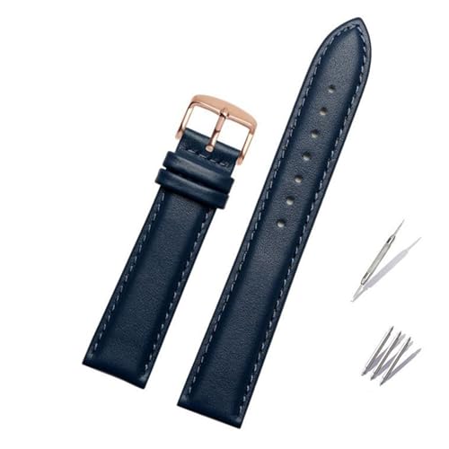 BBPLWEEA YingYou Echtes Leder blau Watcband Kompatibel mit Bürger Rossini Uhrenband 14mm 16mm 18mm 19mm 20mm 21mm 22mm 23mm Uhrenarmband Kuh Lederarmband(Flat blue RG,20mm) von BBPLWEEA