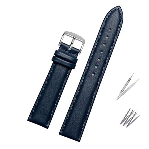 BBPLWEEA YingYou Echtes Leder blau Watcband Kompatibel mit Bürger Rossini Uhrenband 14mm 16mm 18mm 19mm 20mm 21mm 22mm 23mm Uhrenarmband Kuh Lederarmband(Flat blue silver,19mm) von BBPLWEEA