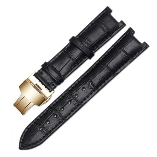 BBPLWEEA YingYou Echtes Lederarmband, Kompatibel Mit GC-Armbändern, 22 X 13 Mm, 20 X 11 Mm, Gekerbtes Armband Mit Butterfly-Schnalle Aus Edelstahl(Black gold,20-11mm) von BBPLWEEA