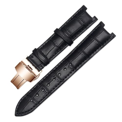 BBPLWEEA YingYou Echtes Lederarmband, Kompatibel Mit GC-Armbändern, 22 X 13 Mm, 20 X 11 Mm, Gekerbtes Armband Mit Butterfly-Schnalle Aus Edelstahl(Black rose gold,20-11mm) von BBPLWEEA