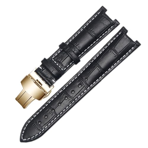 BBPLWEEA YingYou Echtes Lederarmband, Kompatibel Mit GC-Armbändern, 22 X 13 Mm, 20 X 11 Mm, Gekerbtes Armband Mit Butterfly-Schnalle Aus Edelstahl(Black white gold,22-13mm) von BBPLWEEA