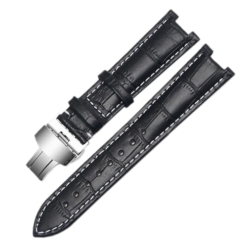 BBPLWEEA YingYou Echtes Lederarmband, Kompatibel Mit GC-Armbändern, 22 X 13 Mm, 20 X 11 Mm, Gekerbtes Armband Mit Butterfly-Schnalle Aus Edelstahl(Black white silver,20-11mm) von BBPLWEEA