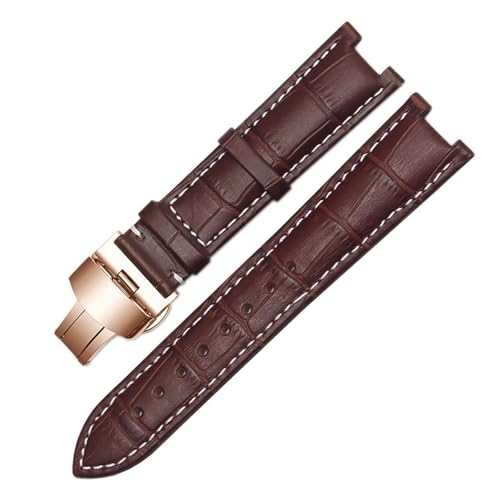 BBPLWEEA YingYou Echtes Lederarmband, Kompatibel Mit GC-Armbändern, 22 X 13 Mm, 20 X 11 Mm, Gekerbtes Armband Mit Butterfly-Schnalle Aus Edelstahl(Brown white rosegold,20-11mm) von BBPLWEEA