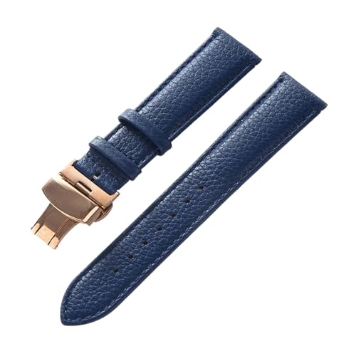 BBPLWEEA YingYou Echtes Lederarmband, Weiches Leder, Gekrispeltes Lederarmband For Damen, 14, 16, 18, 20, 22 Mm, Schmetterlingsschnalle, Lederarmband(Blue rose buckle,15mm) von BBPLWEEA