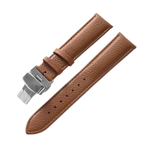 BBPLWEEA YingYou Echtes Lederarmband, Weiches Leder, Gekrispeltes Lederarmband For Damen, 14, 16, 18, 20, 22 Mm, Schmetterlingsschnalle, Lederarmband(Brown,18mm) von BBPLWEEA