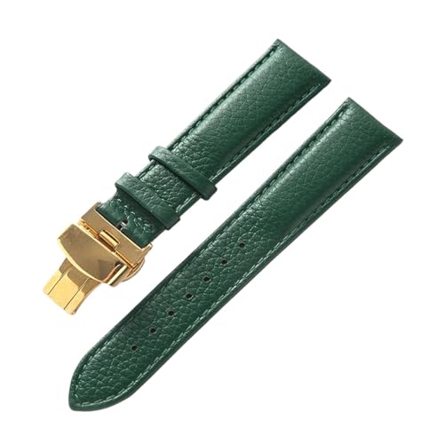 BBPLWEEA YingYou Echtes Lederarmband, Weiches Leder, Gekrispeltes Lederarmband For Damen, 14, 16, 18, 20, 22 Mm, Schmetterlingsschnalle, Lederarmband(Green gold buckle,19mm) von BBPLWEEA