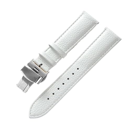 BBPLWEEA YingYou Echtes Lederarmband, Weiches Leder, Gekrispeltes Lederarmband For Damen, 14, 16, 18, 20, 22 Mm, Schmetterlingsschnalle, Lederarmband(White,18mm) von BBPLWEEA