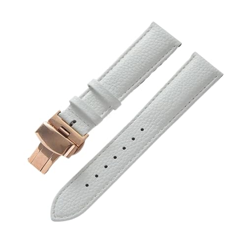 BBPLWEEA YingYou Echtes Lederarmband, Weiches Leder, Gekrispeltes Lederarmband For Damen, 14, 16, 18, 20, 22 Mm, Schmetterlingsschnalle, Lederarmband(White Rose Buckle,19mm) von BBPLWEEA