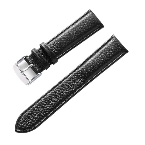 BBPLWEEA YingYou Echtes Lederarmband Damen Weiches Leder Lychee Grain Rindsleder Uhrenarmband Herren Wasserdicht 14 16 18 Mm Uhrenkettenzubehör(Black,18mm) von BBPLWEEA