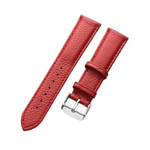 BBPLWEEA YingYou Echtes Lederarmband Damen Weiches Leder Lychee Grain Rindsleder Uhrenarmband Herren Wasserdicht 14 16 18 Mm Uhrenkettenzubehör(Red,21mm) von BBPLWEEA