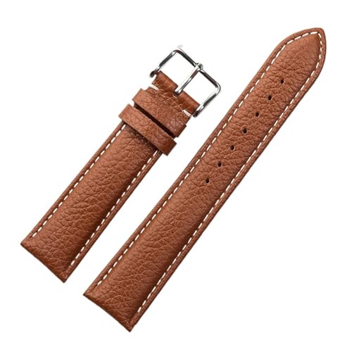 BBPLWEEA YingYou Echtes Lederarmband Damen Weiches Leder Lychee Grain Rindsleder Uhrenarmband Herren Wasserdicht 14 16 18 Mm Uhrenkettenzubehör(Silver buckle white,22mm) von BBPLWEEA