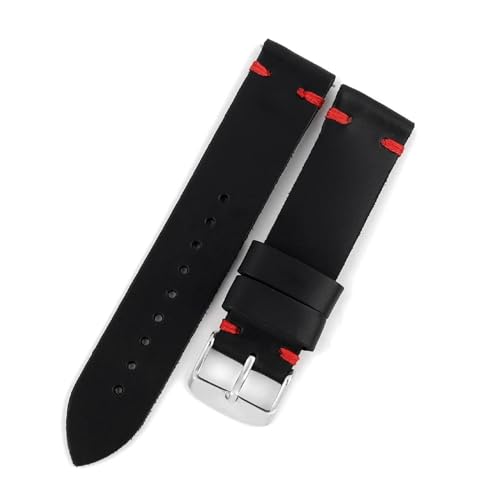 BBPLWEEA YingYou Echtes Lederarmband Uhrenzubehör Handgefertigte Genähte Uhrenarmbänder 18 Mm 20 Mm 22 Mm Kaffeeschwarz Uhrenarmbänder(Black-red line,20mm) von BBPLWEEA