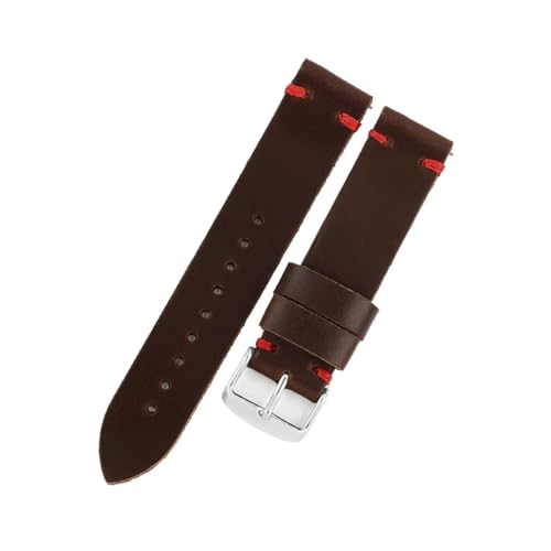 BBPLWEEA YingYou Echtes Lederarmband Uhrenzubehör Handgefertigte Genähte Uhrenarmbänder 18 Mm 20 Mm 22 Mm Kaffeeschwarz Uhrenarmbänder(Coffee-red line,20mm) von BBPLWEEA