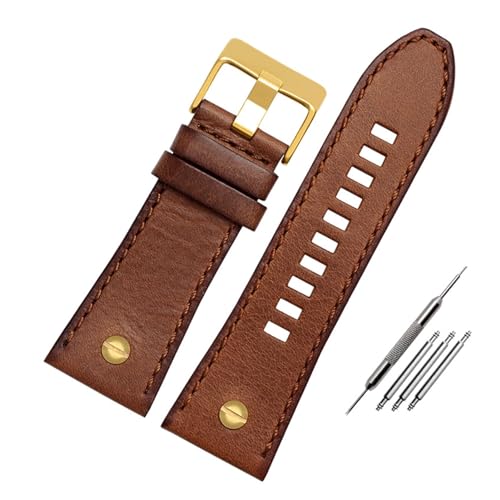 BBPLWEEA YingYou Echtes Lederarmband kompatibel mit Dieseluhrgürtel DZ4476 / 4482 DZ7408 7406 4318 Riemen 22 24 26 28mm Große Größe Männer Armbanduhr Band(15 Brown gold,26mm) von BBPLWEEA