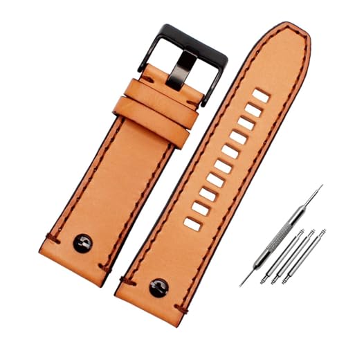 BBPLWEEA YingYou Echtes Lederarmband kompatibel mit Dieseluhrgürtel DZ4476 / 4482 DZ7408 7406 4318 Riemen 22 24 26 28mm Große Größe Männer Armbanduhr Band(Rivet Brown black,22mm) von BBPLWEEA