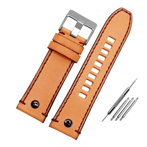 BBPLWEEA YingYou Echtes Lederarmband kompatibel mit Dieseluhrgürtel DZ4476 / 4482 DZ7408 7406 4318 Riemen 22 24 26 28mm Große Größe Männer Armbanduhr Band(Rivet Brown silver,22mm) von BBPLWEEA